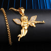 Crystal-Studded Gold-Plated Angel Bling Stainless Steel Hip-Hop Pendant Necklace-Necklaces-Innovato Design-Innovato Design