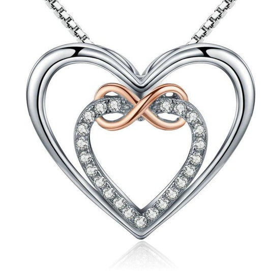 Concentric Hearts Cubic Zirconia and Infinity Knot 925 Sterling Silver Fashion Pendant Necklace-Necklaces-Innovato Design-Innovato Design