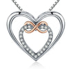 Concentric Hearts Cubic Zirconia and Infinity Knot 925 Sterling Silver Fashion Pendant Necklace