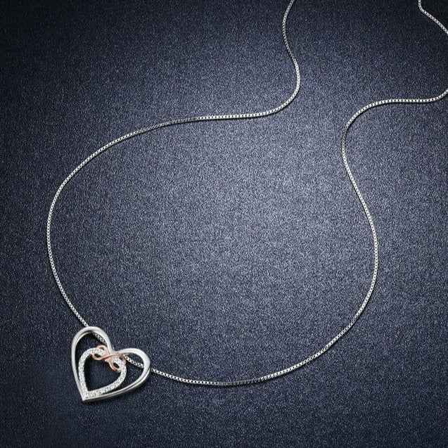 Concentric Hearts Cubic Zirconia and Infinity Knot 925 Sterling Silver Fashion Pendant Necklace-Necklaces-Innovato Design-Innovato Design