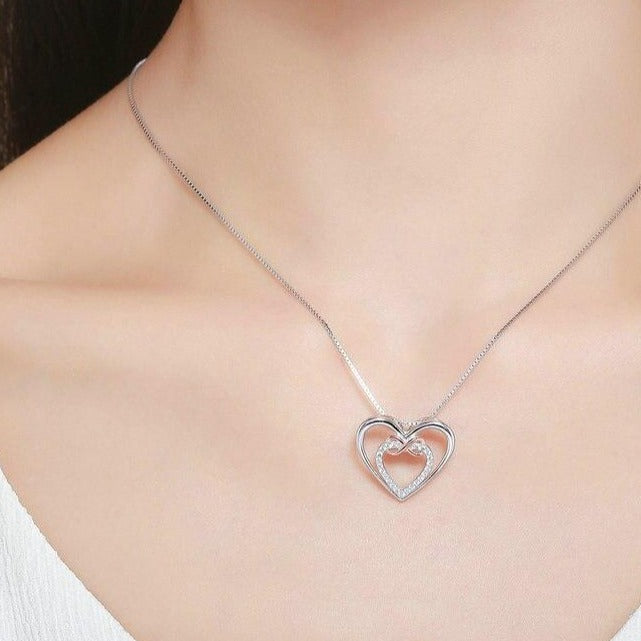 Concentric Hearts Cubic Zirconia and Infinity Knot 925 Sterling Silver Fashion Pendant Necklace-Necklaces-Innovato Design-Innovato Design