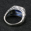 Natural Blue Crystal Stone and Engraved Flower 925 Sterling Silver Vintage Ring