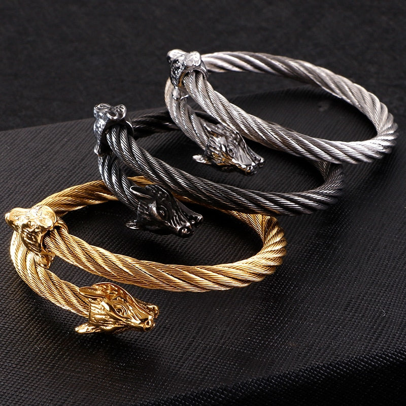 Viking Wolf Stainless Steel Hip-hop Bracelet-Bracelets-Innovato Design-Gold-Innovato Design