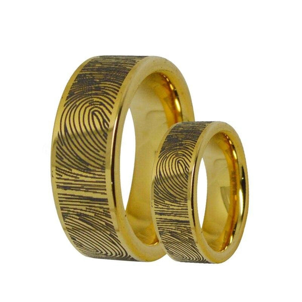 Fingerprint Gold-Plated Tungsten Couple Wedding Ring