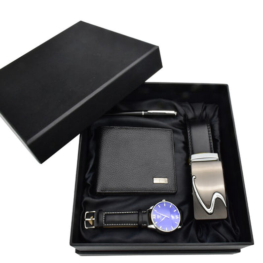 Men Leather Strap Quartz Watch, Belt, Wallet, and Pen Gift Box Set-Jewelry Sets-Innovato Design-Innovato Design