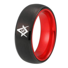 8mm Masonic Red and Black-Plated Tungsten Wedding Ring