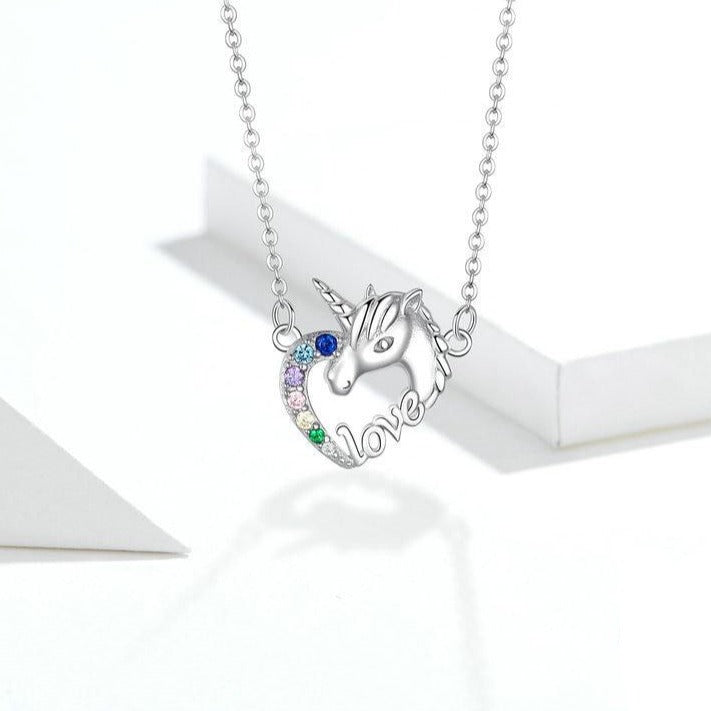 Unicorn of Love 925 Sterling Silver Long Chain Link Wedding Fashion Pendant Necklace-Necklaces-Innovato Design-Innovato Design