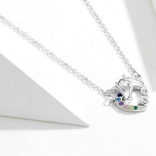 Unicorn of Love 925 Sterling Silver Long Chain Link Wedding Fashion Pendant Necklace-Necklaces-Innovato Design-Innovato Design