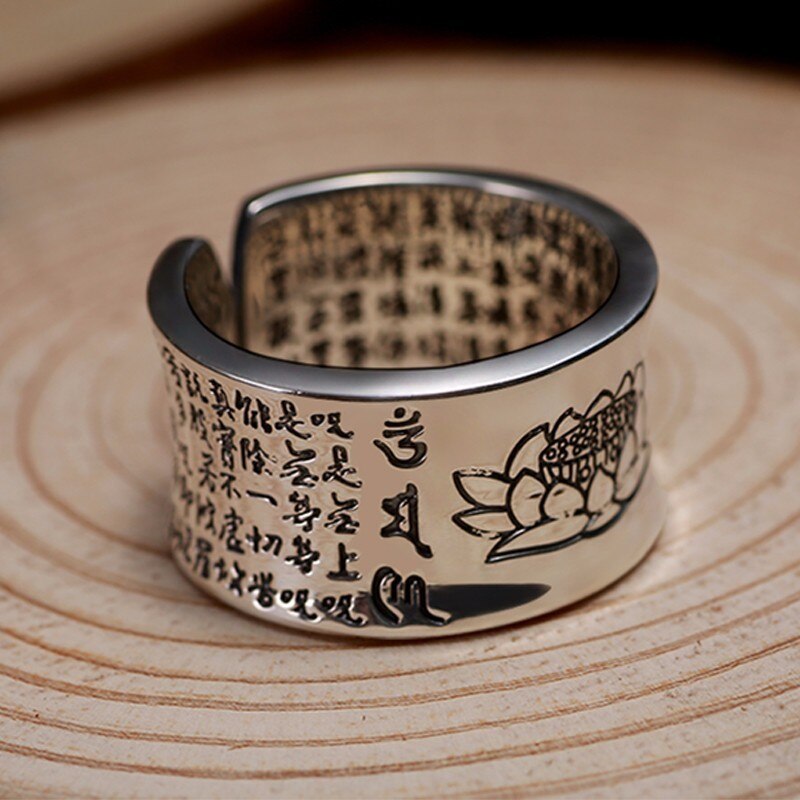 Buddhist Heart Sutra Signet 999 Genuine Silver Adjustable Vintage Ring-Gothic Rings-Innovato Design-Innovato Design
