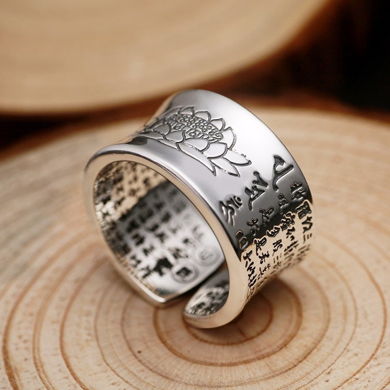 Buddhist Heart Sutra Signet 999 Genuine Silver Adjustable Vintage Ring-Gothic Rings-Innovato Design-Innovato Design