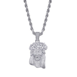 Big Jesus Cubic Zirconia Stainless Steel Hip-Hop Pendant Necklace-Necklace-Innovato Design-Silver-Tennis Chain-30inch-Innovato Design