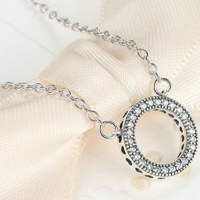 Lucky Circle Cubic Zirconia 925 Sterling Silver Romantic Pendant Necklace-Necklaces-Innovato Design-Innovato Design