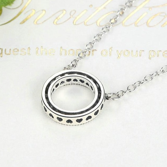 Lucky Circle Cubic Zirconia 925 Sterling Silver Romantic Pendant Necklace-Necklaces-Innovato Design-Innovato Design