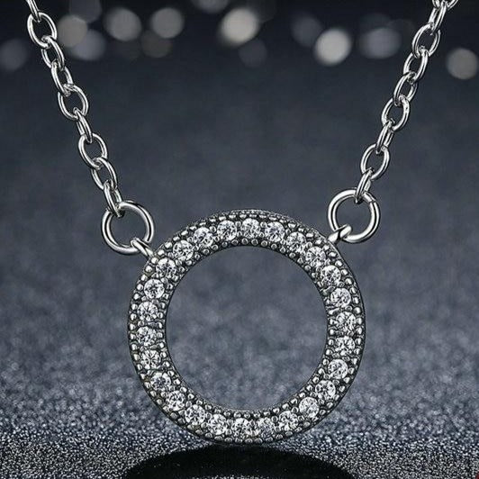 Lucky Circle Cubic Zirconia 925 Sterling Silver Romantic Pendant Necklace-Necklaces-Innovato Design-Innovato Design