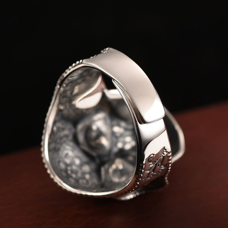 Gothic Lotus Mask Big Skull 925 Sterling Silver Adjustable Vintage Punk Rock Hip-hop Biker Ring-Gothic Rings-Innovato Design-Innovato Design
