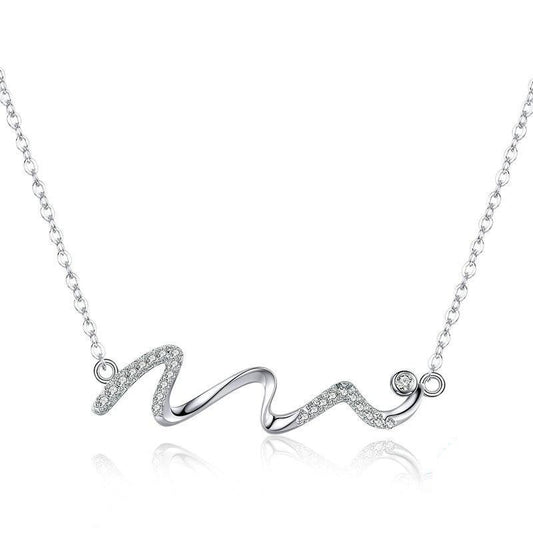 Heartbeat Wave Cubic Zirconia 925 Sterling Silver Long Chain Fashion Pendant Necklace-Necklaces-Innovato Design-Innovato Design