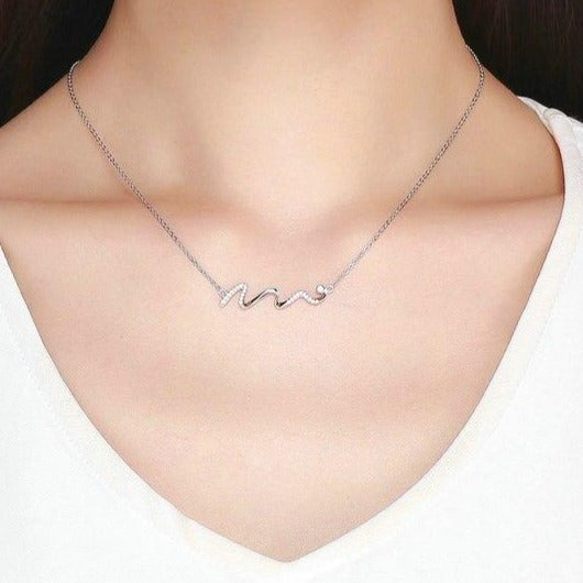 Heartbeat Wave Cubic Zirconia 925 Sterling Silver Long Chain Fashion Pendant Necklace-Necklaces-Innovato Design-Innovato Design