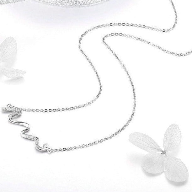 Heartbeat Wave Cubic Zirconia 925 Sterling Silver Long Chain Fashion Pendant Necklace-Necklaces-Innovato Design-Innovato Design