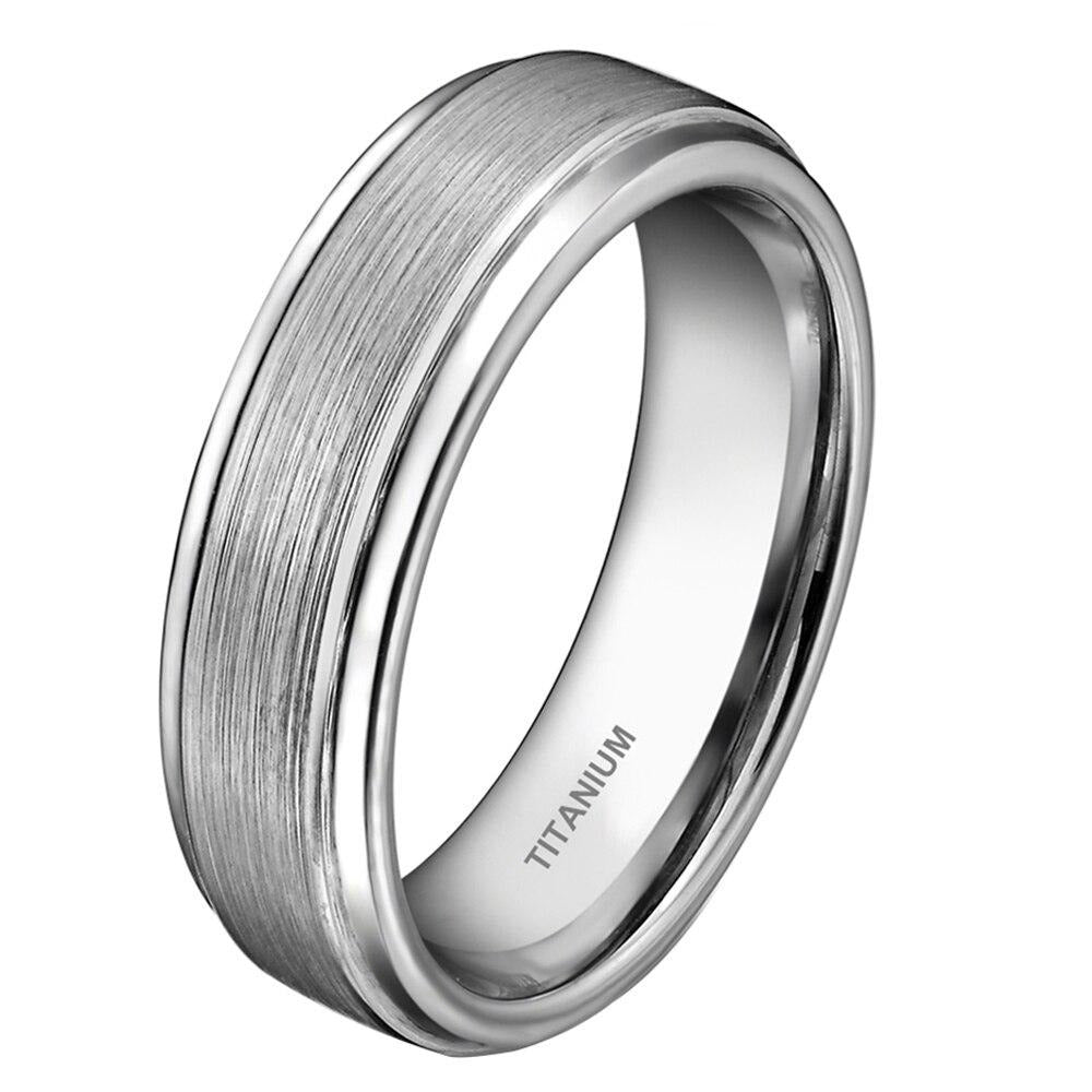 6mm Brushed Surface with Polished Grooved Edges Titanium Fashion Wedding Band-Rings-Innovato Design-4-Silver-Innovato Design