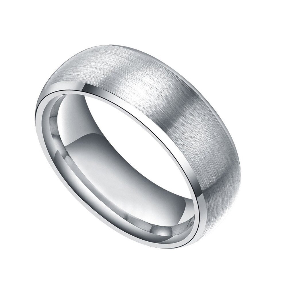 8mm Brushed Domed with Polished Inner Band Silver-Plated Titanium Fashion Wedding Band-Rings-Innovato Design-6-Innovato Design