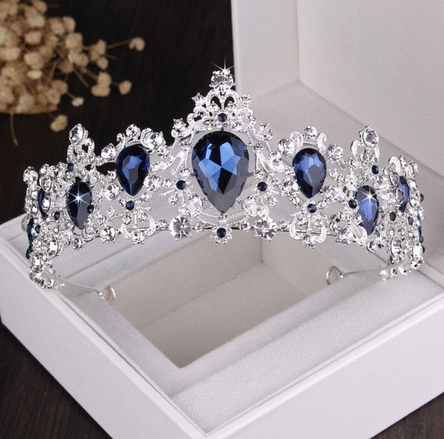 Silver-Plated Blue Crystal Tiara, Necklace & Earrings Wedding Jewelry Set-Jewelry Sets-Innovato Design-Innovato Design