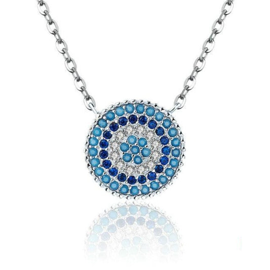 Round Chic Blue Eye 925 Sterling Silver Fashion Pendant Necklace-Necklaces-Innovato Design-Innovato Design