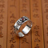 Natural Garnet Stone with Buddhist Six Words Mantra 925 Sterling Silver Vintage Ring-Rings-Innovato Design-Innovato Design