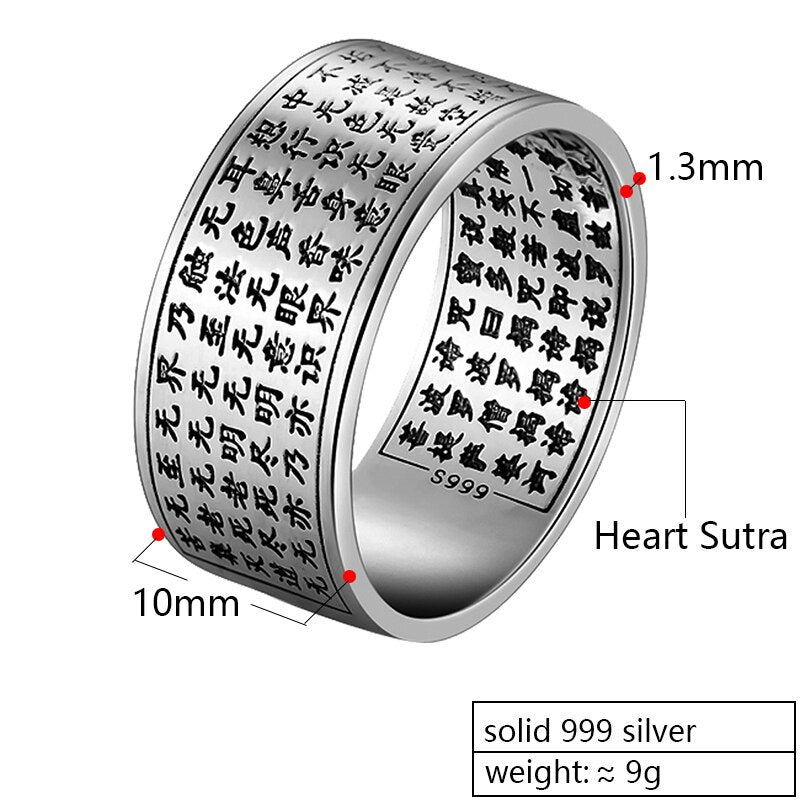 Heart Sutra Buddha Chinese Letters 999 Genuine Silver Engraved Vintage Ring-Gothic Rings-Innovato Design-6-Innovato Design