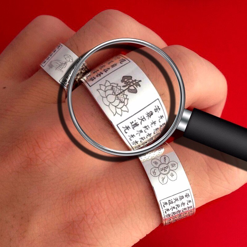 Heart Sutra Buddha Chinese Letters 999 Genuine Silver Engraved Vintage Ring-Gothic Rings-Innovato Design-6-Innovato Design