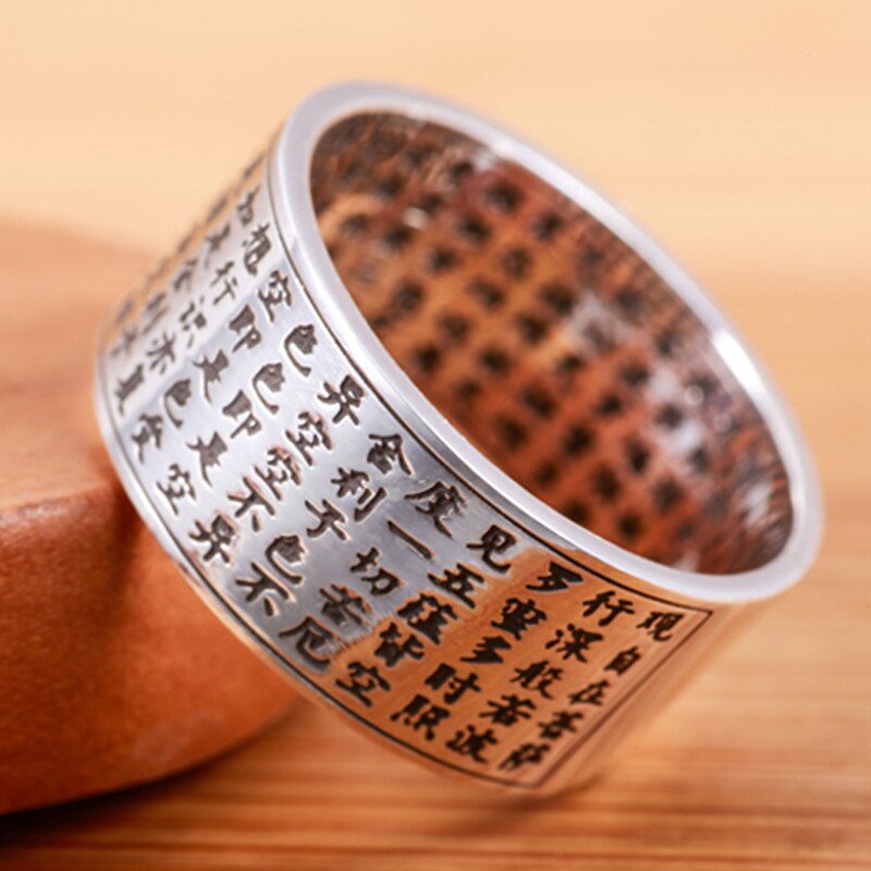 Heart Sutra Buddha Chinese Letters 999 Genuine Silver Engraved Vintage Ring-Gothic Rings-Innovato Design-6-Innovato Design
