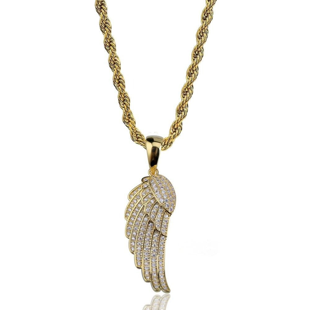 Angel Wing Cubic Zirconia Stainless Steel Pendant Necklace-Necklaces-Innovato Design-Gold-Rope Chain-Innovato Design