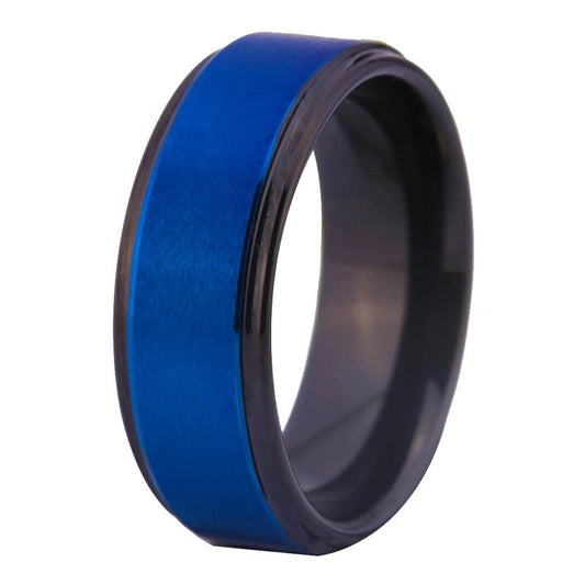 8mm Blue Matte Finish and Black Steps Tungsten Wedding Ring-Rings-Innovato Design-5-Innovato Design