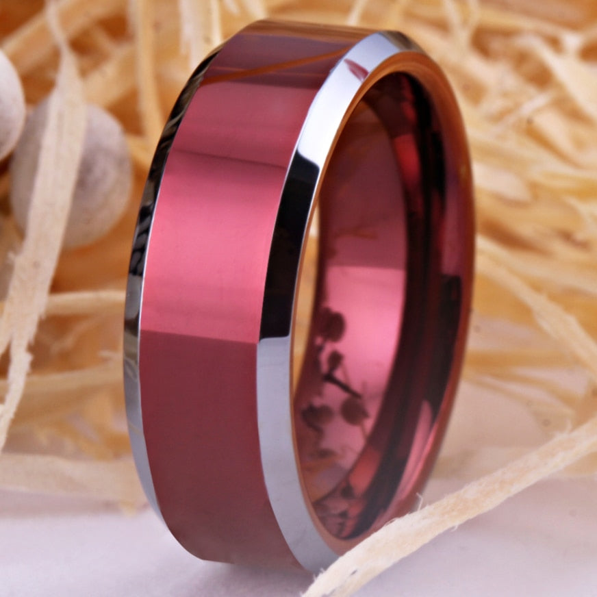 8mm Classic Red and Silver-Plated Tungsten Wedding Ring-Rings-Innovato Design-6-Innovato Design