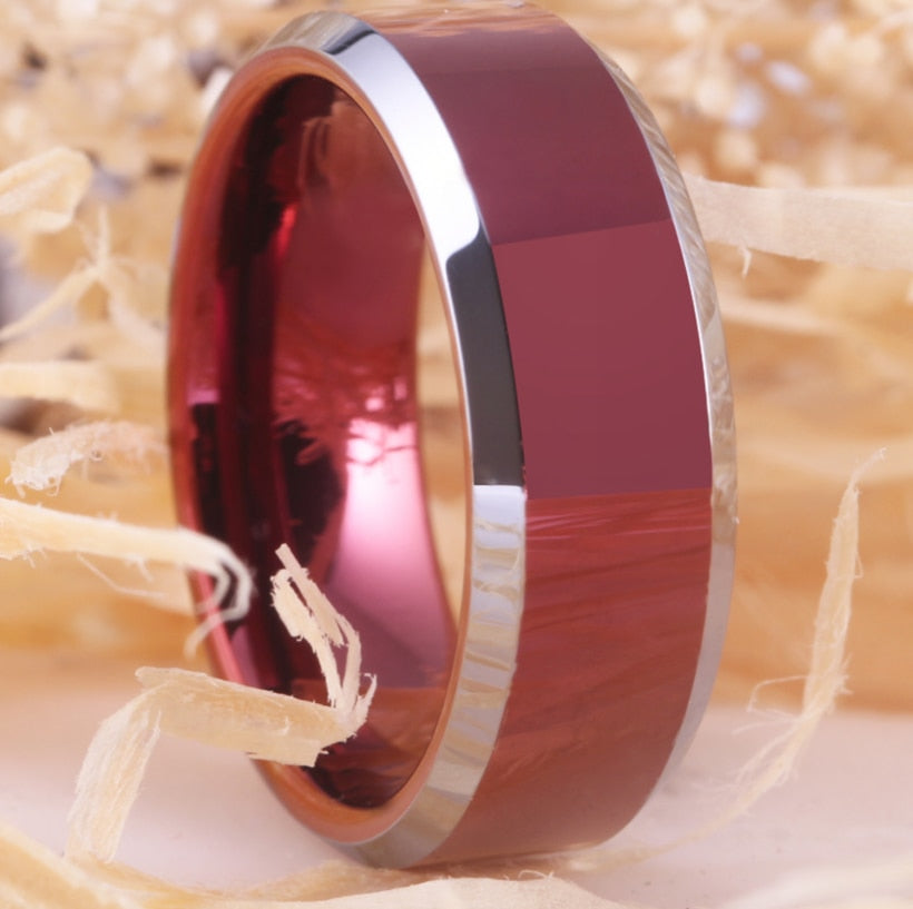 8mm Classic Red and Silver-Plated Tungsten Wedding Ring-Rings-Innovato Design-6-Innovato Design