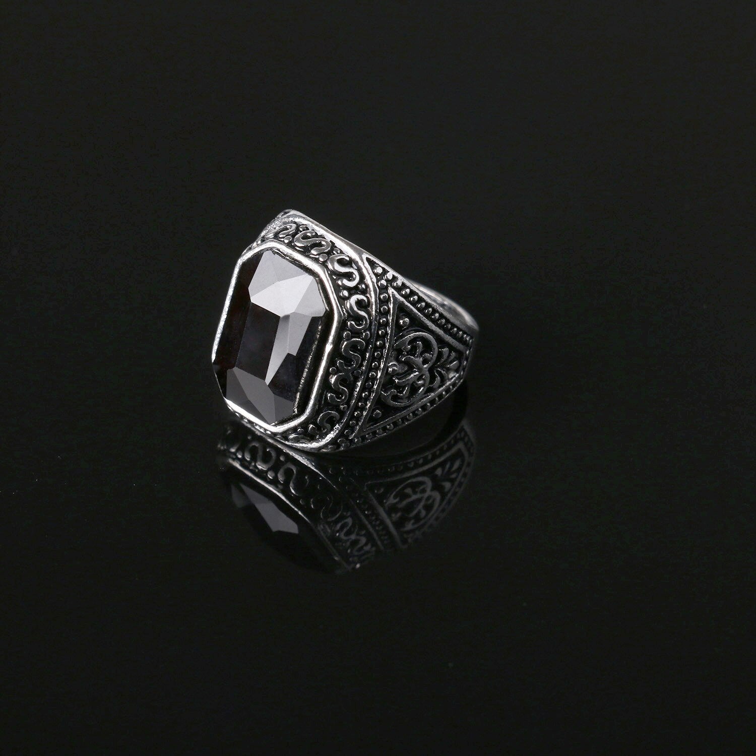 Antique Semi-Precious Radiant Cut Stone Vintage Ring-Rings-Innovato Design-7-Red-Innovato Design