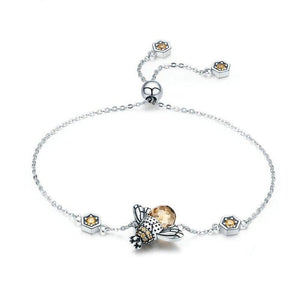 Honey Bee Crystal and Chain Link 925 Sterling Silver Fashion Bracelet-Bracelets-Innovato Design-Innovato Design