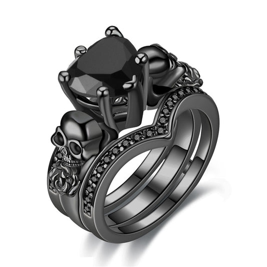 Skull, Heart Crystal and Cubic Zirconia Wedding Engagement Ring-Rings-Innovato Design-10-Black-Innovato Design