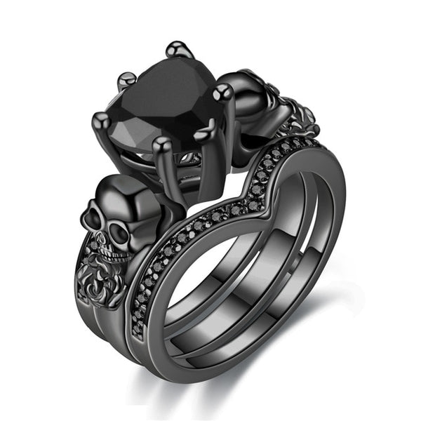 Skull, Heart Crystal and Cubic Zirconia Wedding Engagement Ring