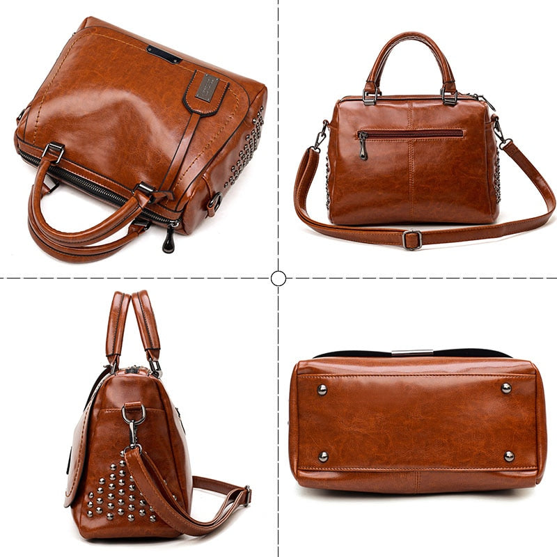 Designer Oil Wax Leather Boston Crossbody Bag, Tote Bag, Shoulder Bag, and Handbag-Handbags-Innovato Design-Wine Red-Innovato Design