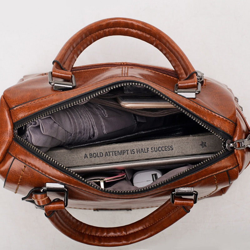 Designer Oil Wax Leather Boston Crossbody Bag, Tote Bag, Shoulder Bag, and Handbag-Handbags-Innovato Design-Wine Red-Innovato Design