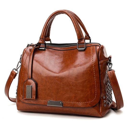 Designer Oil Wax Leather Boston Crossbody Bag, Tote Bag, Shoulder Bag, and Handbag