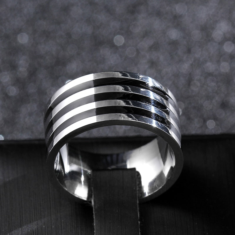 10mm Silver and Black Plated Titanium Vintage Ring-Rings-Innovato Design-7-Innovato Design