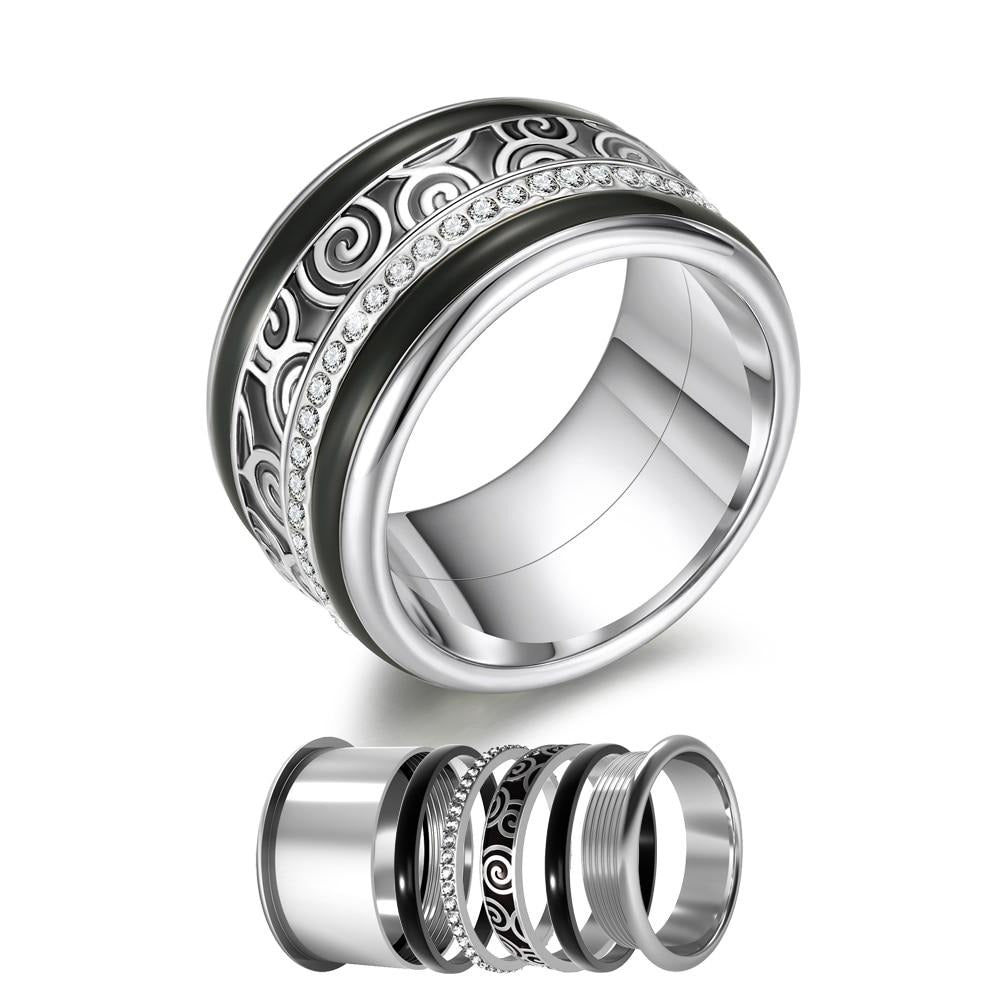 Women Stainless Steel, Aluminum, and Stackable, Rotatable, and Interchangeable Black Wedding Band-Rings-Innovato Design-6-Innovato Design