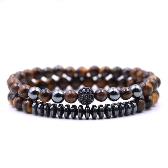 Natural Lava Beads, Reiki Healing Stone, and Pave-Set Cubic Zirconia Ball Strand Bracelet-Bracelets-Innovato Design-Tiger Eye-Innovato Design