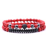 Natural Lava Beads, Reiki Healing Stone, and Pave-Set Cubic Zirconia Ball Strand Bracelet-Bracelets-Innovato Design-Red Turquoise-Innovato Design