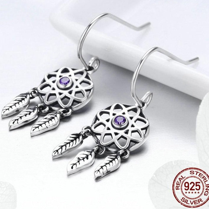 Dream Catcher 925 Sterling Silver Drop Earrings-Earrings-Innovato Design-Innovato Design
