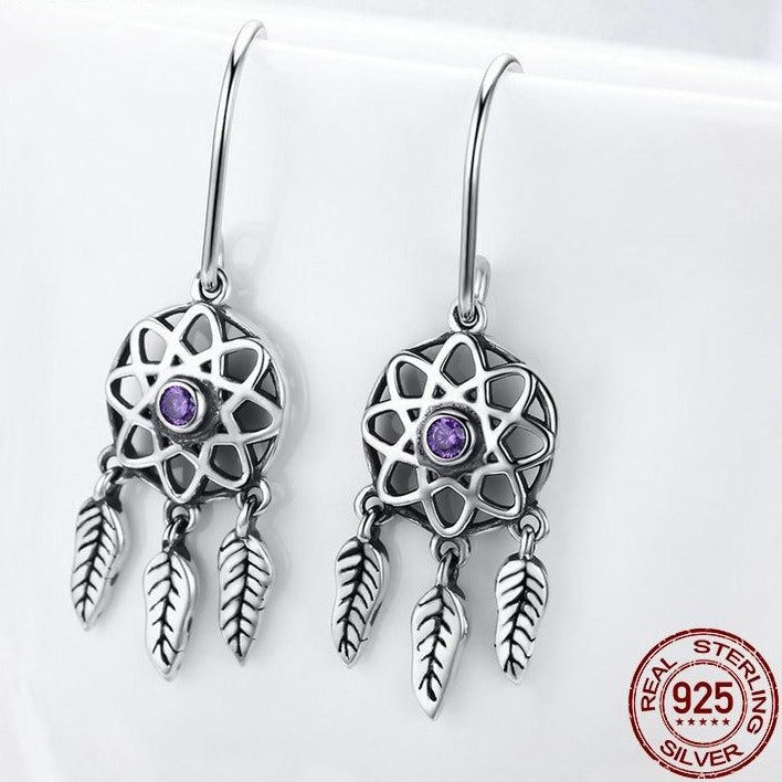 Dream Catcher 925 Sterling Silver Drop Earrings-Earrings-Innovato Design-Innovato Design