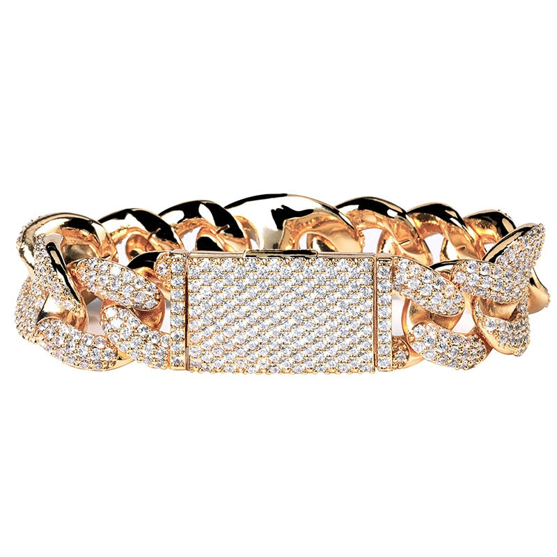 20mm Miami Lock Clasp Cuban Chain Link Cubic Zirconia Copper Hip-Hop Bracelet-Bracelet-Innovato Design-Gold-9inch-Innovato Design