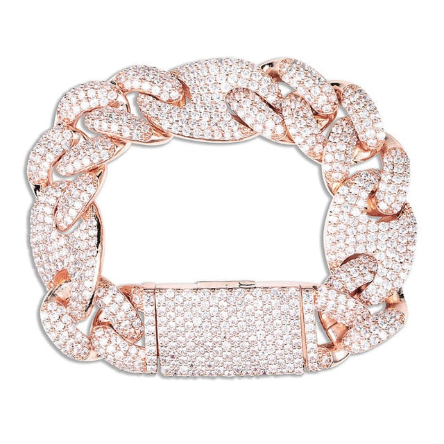 20mm Miami Lock Clasp Cuban Chain Link Cubic Zirconia Copper Hip-Hop Bracelet-Bracelet-Innovato Design-Rose Gold-8inch-Innovato Design