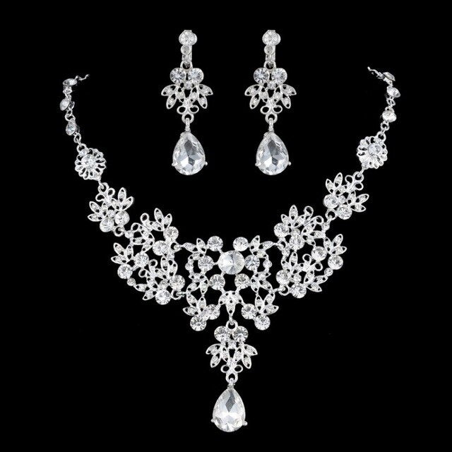Silver-Plated Crystal Tiara, Necklace & Earrings Wedding Pageant Jewelry Set-Jewelry Sets-Innovato Design-Innovato Design